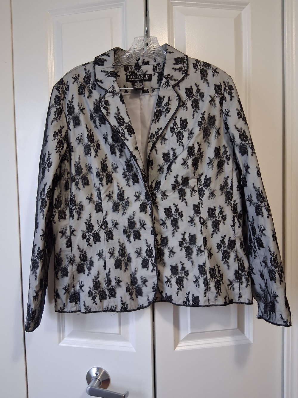 Dialogue Black Lace-Overlay Floral Blazer